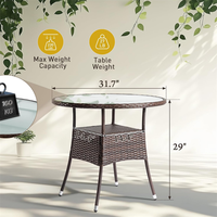 Table de bistrot ronde en rotin tressé pour l'extérieur, plateau en verre trempé, table basse pour balcon, jardin, terrasse
