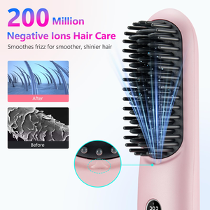 Brosse lissante sans fil portable à ions négatifs, peigne chauffant, longue autonomie avec fonction de recharge USB, chauffe rapide - Product Image 2