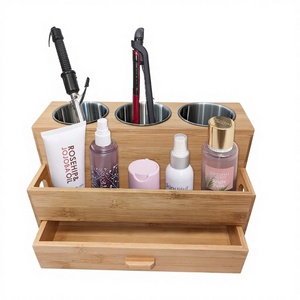 Double Tier Bamboo Wall Mounted Eco-Friendly <b>Bathroom</b> <b>Storage</b> Rack with <b>Drawer</b> for Cleaning Tools and Hair Styling Accessories - Product Image 2
