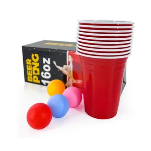 Taiqiu Bienvenido OEM logo Beer Pong set 24 tazas ping pong material de reciclaje vasos de plástico con embalaje de papel