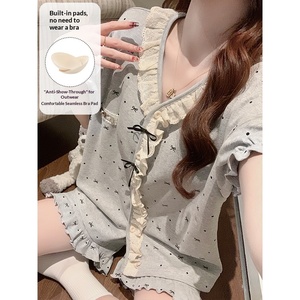 Pigiama Estivo da Donna in Imitazione Cotone Traspirante con Scollo a V, Maniche Corte, Stile Dolce e Casual <span class=keywords><strong>per</strong></span> Casa - Product Image 6