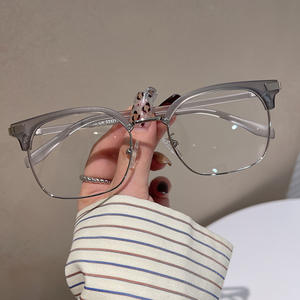 Nouvelles lunettes de vue demi-cerclées en métal, monture carrée pour hommes, anti-lumière bleue, protection UV, lunettes optiques T3 2220 taille moyenne - Product Image 5