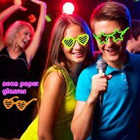 Lot de 10 lunettes en papier néon, cœurs et étoiles fluorescentes, accessoires photo pour fêtes lumineuses et anniversaires