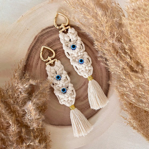 Macrame <b>Tassel</b> Blue Turkish Evil Eye <b>Key</b> Chain Lucky Eye Keychain for Women Men Jewelry Pendant Bag Accessories Handmade Gift - Product Image 2