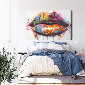 Beautiful Female Lips Covered in Graffiti Natural Canvas Print Wall Art Picture Great Gift Idea High Quality Home Wall Art