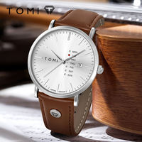 Montre à quartz pour homme TOMI T019, nouvelle tendance, cadran rond, bracelet en cuir, affichage automatique de la date et du jour, montre-bracelet décontractée et élégante pour les affaires