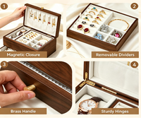 Boîte à bijoux en bois de noyer noir pour femmes, organisateur à 3 niveaux avec tiroir amovible