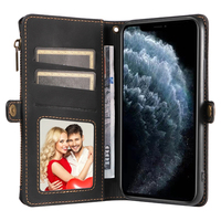 Étui portefeuille en cuir PU pour iPhone 11 Pro Max, 9 emplacements pour cartes + poche zippée pour pièces de monnaie, béquille, blocage RFID, 360° °   Protection