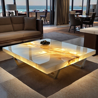Französischer Luxus-Stil Quadratischer Moderner Hochwertiger Couchtisch Ausziehbar Leuchtender Jade Natürlicher Marmor für Wohnzimmer Wohnmöbel