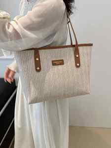 กระเป๋าหิ้วชายหาดแบบเรียบง่ายยอดนิยมสำหรับผู้หญิง กระเป๋าถือฤดูร้อนขนาดใหญ่ กระเป๋าสะพายไหล่แบบสาน - Product Image 6
