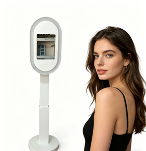 Photomaton en libre-service avec éclairage annulaire LED pour appareil photo reflex numérique de 10,9 à 13 pouces, en métal blanc brillant personnalisé, avec impression à distance pour iPad - Product Image 2