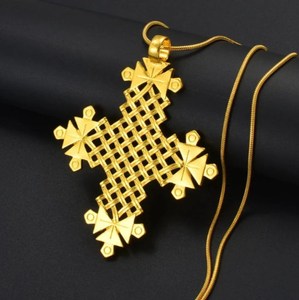 新しいデザインプレミアム18kゴールドエチオピア伝統的なユニークなクロスペンダントネックレスジュエリーステンレス鋼アフリカ文化ネックレス - Product Image 3