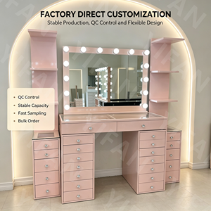 Led Light <strong>Makeup</strong> Simple Design Modern Dresser Set Stool Drawer Room White Pink <strong>Black</strong> Vanity Mirror Dressing <strong>Table</strong> - Product Image 2