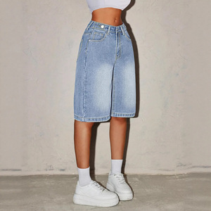 Shorts en <span class=keywords><strong>jean</strong></span> bleu clair vintage pour femmes, taille haute, coupe ample, mode estivale, vêtements décontractés - Product Image 2