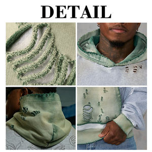 Sweat à capuche zippé KingSen OEM pour homme, hiver, effet vieilli, blocs de couleur, broderie imprimée, coton délavé, molleton français, style hip-hop - Product Image 4