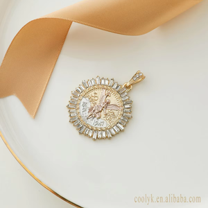 Colgante de diseño, collar de moneda mexicana de 50 pesos, colgante de oro con cristal alrededor de colgantes religiosos simples, aleación de cobre AP148 - Product Image 4