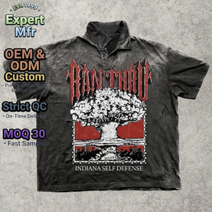 เสื้อโปโลวินเทจทรงโอเวอร์ไซส์ ล้างสีแบบแอซิด สตรีทแวร์แบบคัสตอม สีซีดจางสไตล์พังก์ร็อก ยุค 90s เสื้อยืดผู้ชายสไตล์เรโทร - Product Image 1