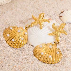 Boucles d'oreilles pendantes tendance en alliage de zinc, pendentif étoile de mer, coquillage, pieuvre en acier inoxydable, bijoux de fête EH11834 - Product Image 3