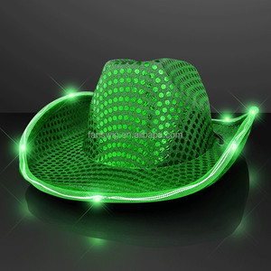 Sombrero de Lentejuelas Brillantes para el Día de San Patricio, Sombrero Vaquero Occidental con Luz Verde, Recuerdo para Fiestas y Eventos - Product Image 1