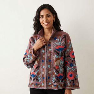 Chaqueta de Algodón Bordada con Flores Estilo Prairie Vintage, Ecológica y Chic, Color Marrón Malva, Inspirada en Suzani, con Acabado Bordado a Mano, para Primavera - Product Image 1