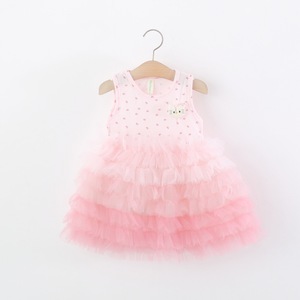 Abito Estivo Traspirante Senza Maniche in Tulle a Strati con Decorazioni Cartoon per Bambine - Product Image 1