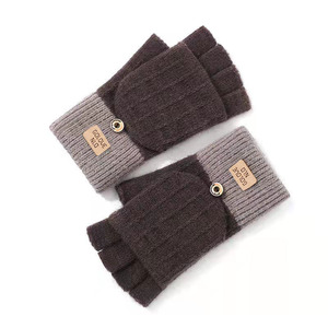 Half-Finger Flip Gloves Gray Woolen <b>Thermal</b> Winter Women's Fleece Lined For Students Writing Autumn Winter - Product Image 5