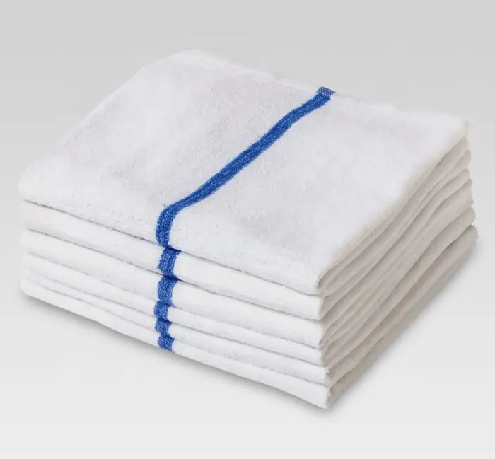 Industriële Kwaliteit Katoen Witte Badstof Bar Mop Handdoek 30/32 Oz Met Gekleurde Streep