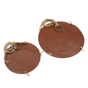 Round PU Leather Drawstring Storage <b>Basket</b> <b>Foldable</b> Fruit <b>Basket</b> with Jute Rope Outdoor Plant Hanger Planter Wall - Product Image 3