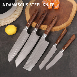 Juego de Cuchillos de Cocina Profesionales de Acero Damasco 10CR15 de Alta Calidad, 5 Piezas, con Mango de Madera - Product Image 2