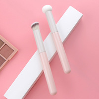 Aplicador de maquillaje de brocha plana para mujer de alta calidad con mango de madera, sombra de ojos de silicona y esponja de base para maquillaje de ojos