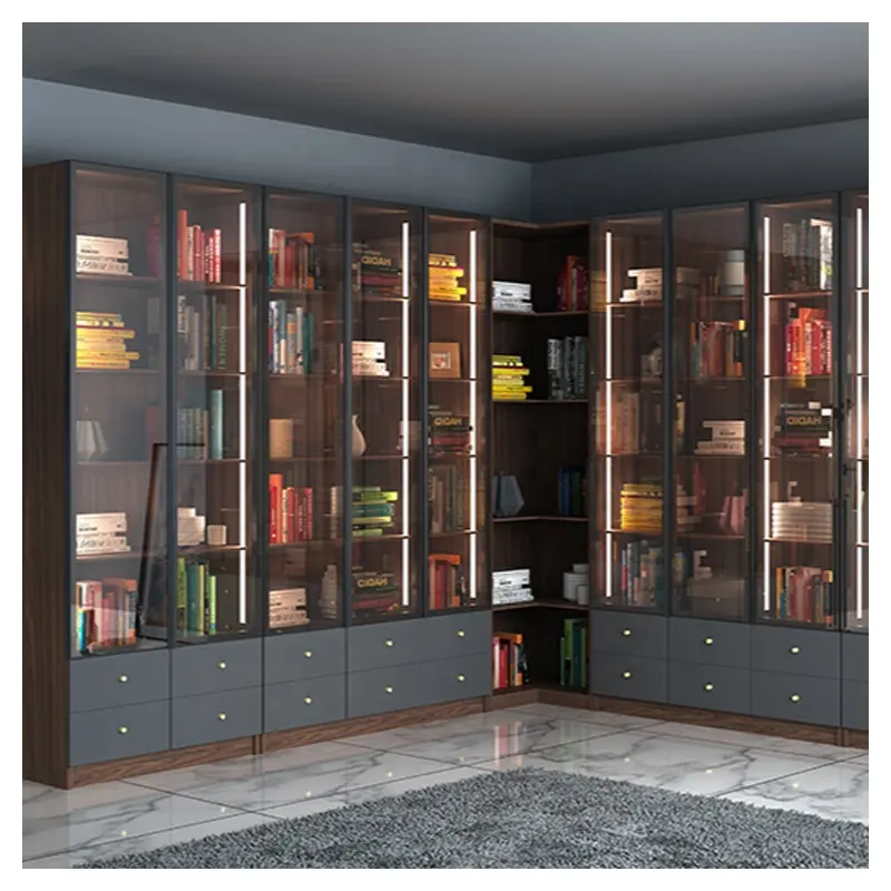 Hot Libro Design del Cabinet Libreria Moderna MFC Libro Mensola Con Porte In Vetro