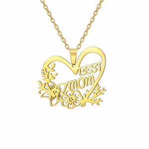 Cadeau pour la fête des mères, collier tendance avec pendentif BEST MOM, colliers en acier inoxydable, collier avec pendentif en forme de cœur et de fleur - Product Image 6