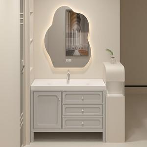 Light luxury French bathroom cabinet hot-bent integrated seamless basin washbasin cabinet - Product Image 1