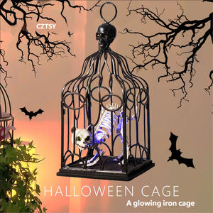 Nuevo Colgante Decorativo Luminoso de Halloween con Diseño Americano de Calavera de Gato en Jaula para Cafetería y Hogar - Product Image 4