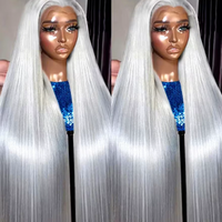 Perruque frontale en dentelle HD 13x6 gris argenté, cheveux humains super double drawn, lisses comme des baguettes, gris cendré, sans colle, pré-épilée