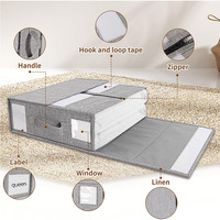 Boîte de rangement pliable pour draps de lit rectangulaire gris, tissu 100% polyester, capacité supérieure à 35L