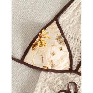 ชุดบิกินี่ผู้หญิงแบบเซ็กซี่ประดับเลื่อม สายผูกคอ ชุดว่ายน้ำสองชิ้น สไตล์โบฮีเมียน ผ้าสแปนเด็กซ์ - Product Image 2