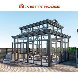 Serre extérieure préfabriquée jardin d'hiver maison en aluminium verre trempé toit incliné véranda - Product Image 4