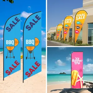 Custom Screen Printing Advertising Beach Feather Flags With Cross Base