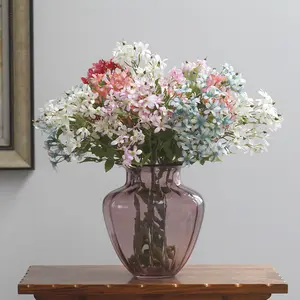 J-045 realista de látex artificial, pintura al óleo de flores lilas de seda lilas, flores para el hogar, jarrón de boda decorativo