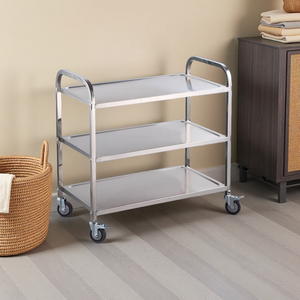 Chariot de service mobile en acier inoxydable à 3 niveaux avec <span class=keywords><strong>4</strong></span> roulettes pour <span class=keywords><strong>restaurant</strong></span>, chariot de retour de vaisselle pour la restauration - Product Image 1