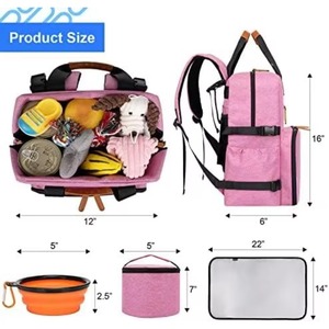 Sac à dos de voyage pour chien, sacs multi-poches pour chien pour voyager avec un récipient pour la nourriture, des bols pliables, une nappe, approuvé par les compagnies aériennes - Product Image 3