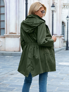 معاطف مطر طويلة خفيفة الوزن للنساء مقاومة للماء والرياح مع غطاء للرأس قابل للتعديل عند الخصر وجيوب، مقاسات من S إلى XXL - Product Image 5