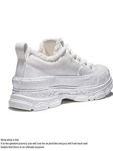 Luxury Designer White Chunky Sneakers Genuine Leather Crackle Textured Thick Platform Casual Walking Streetwear Fashion <strong>Shoes</strong> - Product Image 5