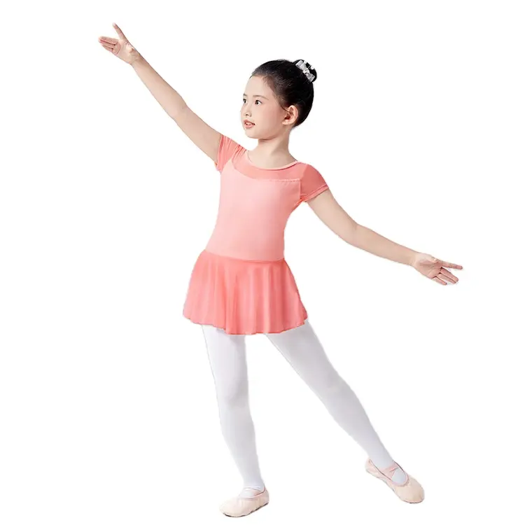 Popular Kids Short Sleeve Ballet Outfits Clothes Gymnastic Leotards Cotton Tutu Dress Toddler Dancewear with Skirts For Girls