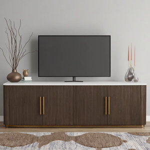 Nuevo Diseño de Muebles de Sala de Estar Estilo Americano, <span class=keywords><strong>Mueble</strong></span> para <span class=keywords><strong>TV</strong></span> de Lujo con Cubierta de Mármol, <span class=keywords><strong>Madera</strong></span> Maciza de <span class=keywords><strong>Roble</strong></span>, Consola Multimedia de 4 Puertas - Product Image 1