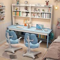 Bureau double en bois massif avec étagère intégrée, bureau informatique extra-large pour usage domestique, étudiants et plusieurs personnes