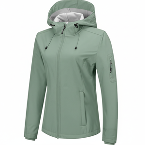 Veste bomber softshell imperméable et isolante légère pour femme, personnalisée, respirante, en tricot extensible, avec capuche, coupe-vent - Product Image 1