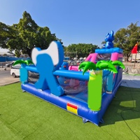 Yuedong Opblaasbaar PVC Cartoon Blauw Obstakelkasteel voor Buitenspeeltuin Speltent Springglijbaan