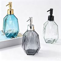 Vente en gros de flacons distributeurs de savon liquide en verre coloré en forme de losange de 400 ml avec pompe à lotion
